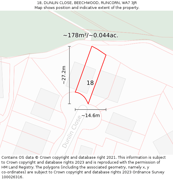 18, DUNLIN CLOSE, BEECHWOOD, RUNCORN, WA7 3JR: Plot and title map