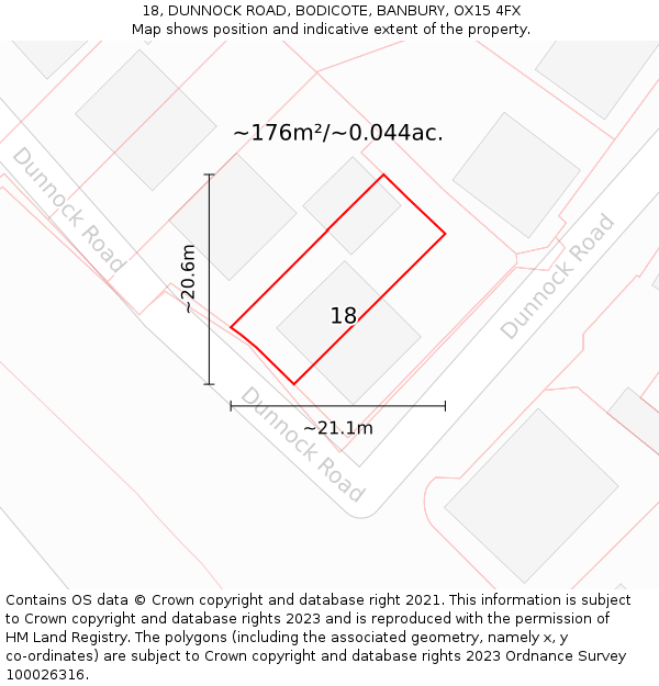 18, DUNNOCK ROAD, BODICOTE, BANBURY, OX15 4FX: Plot and title map