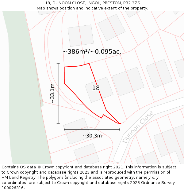 18, DUNOON CLOSE, INGOL, PRESTON, PR2 3ZS: Plot and title map