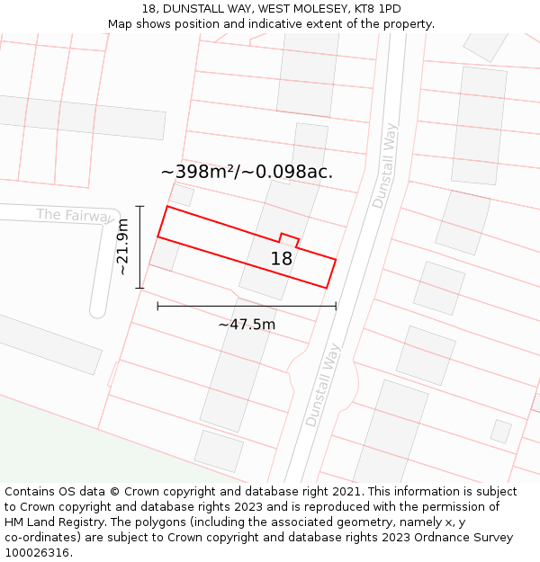 18, DUNSTALL WAY, WEST MOLESEY, KT8 1PD: Plot and title map