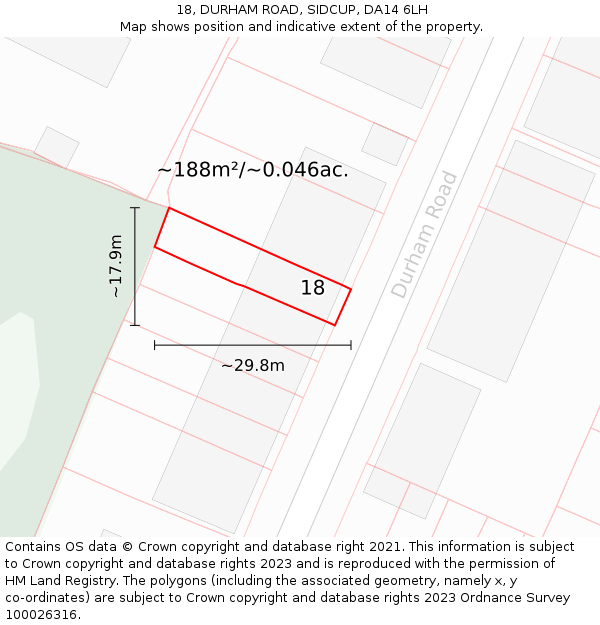 18, DURHAM ROAD, SIDCUP, DA14 6LH: Plot and title map