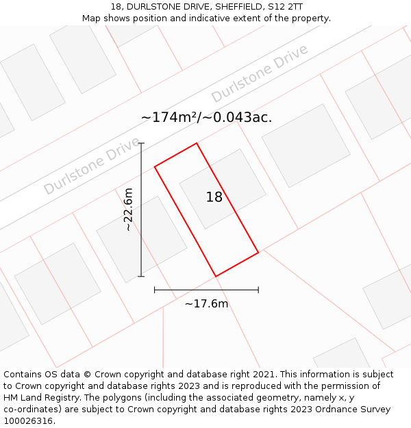 18, DURLSTONE DRIVE, SHEFFIELD, S12 2TT: Plot and title map
