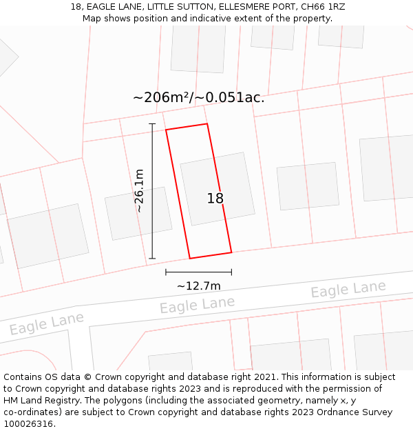 18, EAGLE LANE, LITTLE SUTTON, ELLESMERE PORT, CH66 1RZ: Plot and title map