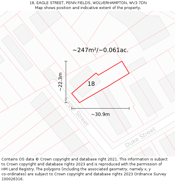 18, EAGLE STREET, PENN FIELDS, WOLVERHAMPTON, WV3 7DN: Plot and title map