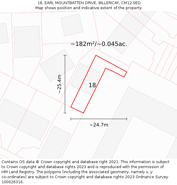 18, EARL MOUNTBATTEN DRIVE, BILLERICAY, CM12 0ED: Plot and title map