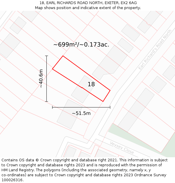 18, EARL RICHARDS ROAD NORTH, EXETER, EX2 6AG: Plot and title map