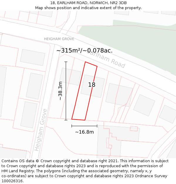 18, EARLHAM ROAD, NORWICH, NR2 3DB: Plot and title map