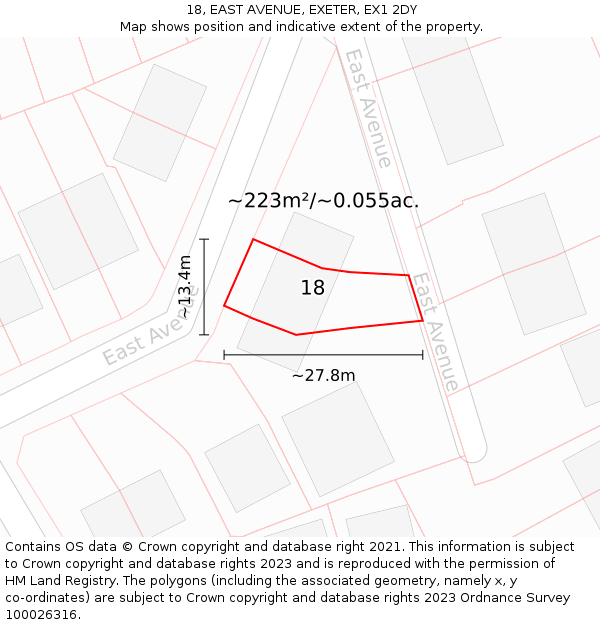 18, EAST AVENUE, EXETER, EX1 2DY: Plot and title map