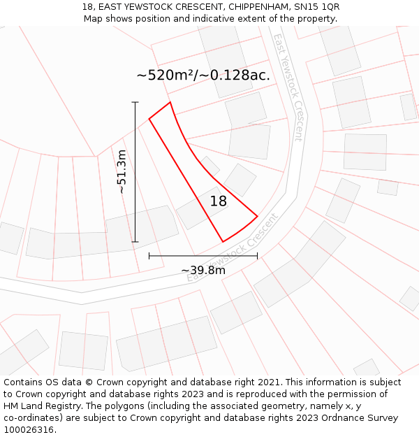 18, EAST YEWSTOCK CRESCENT, CHIPPENHAM, SN15 1QR: Plot and title map