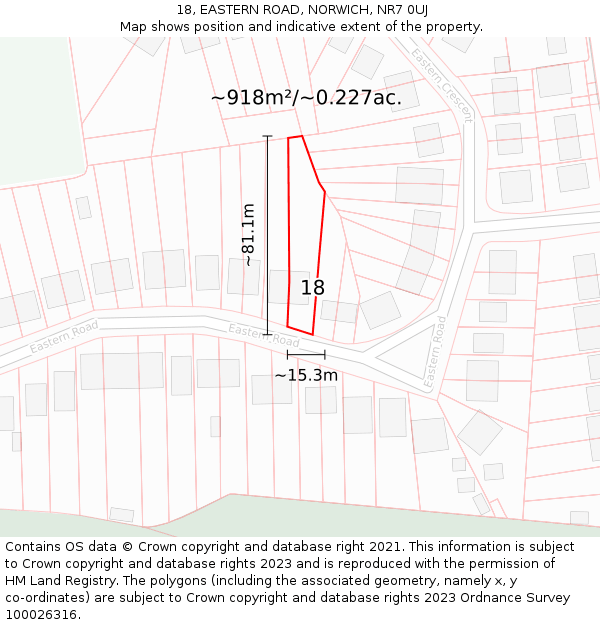 18, EASTERN ROAD, NORWICH, NR7 0UJ: Plot and title map