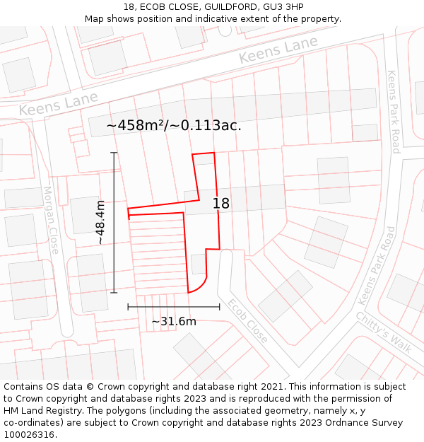 18, ECOB CLOSE, GUILDFORD, GU3 3HP: Plot and title map