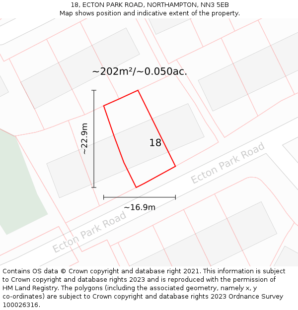 18, ECTON PARK ROAD, NORTHAMPTON, NN3 5EB: Plot and title map