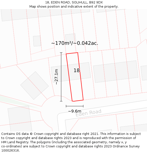 18, EDEN ROAD, SOLIHULL, B92 9DX: Plot and title map