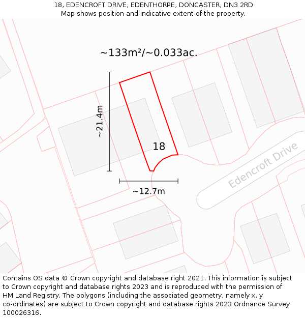 18, EDENCROFT DRIVE, EDENTHORPE, DONCASTER, DN3 2RD: Plot and title map