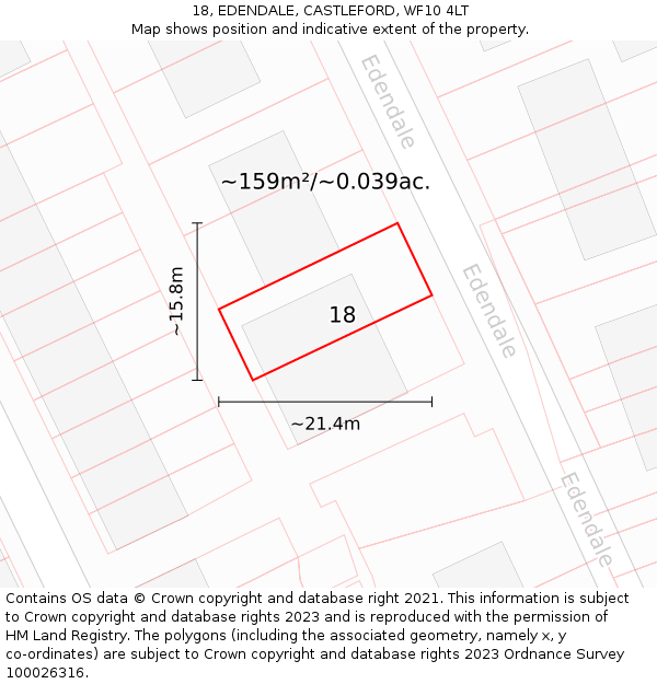 18, EDENDALE, CASTLEFORD, WF10 4LT: Plot and title map
