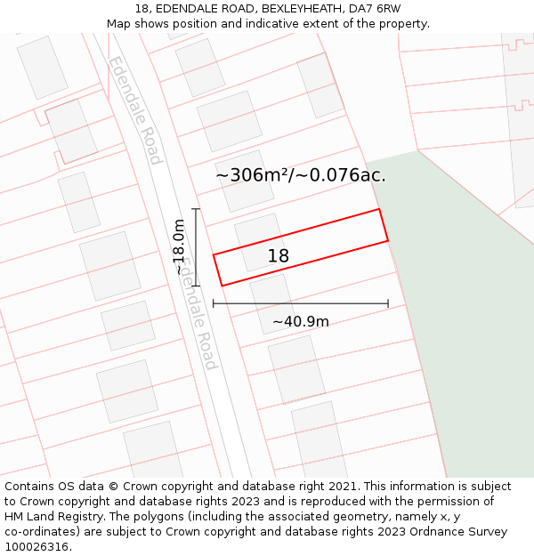 18, EDENDALE ROAD, BEXLEYHEATH, DA7 6RW: Plot and title map