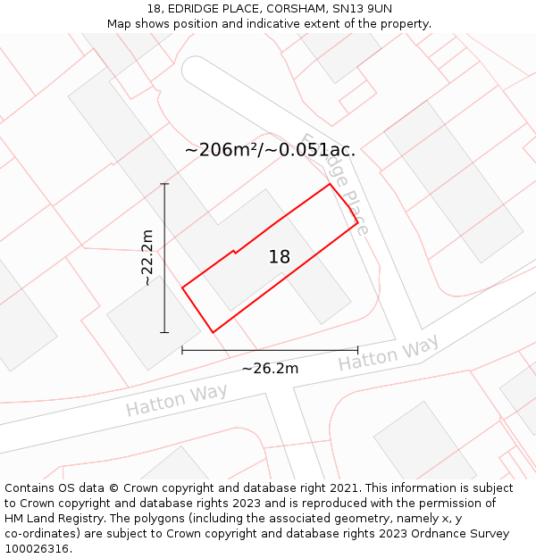 18, EDRIDGE PLACE, CORSHAM, SN13 9UN: Plot and title map
