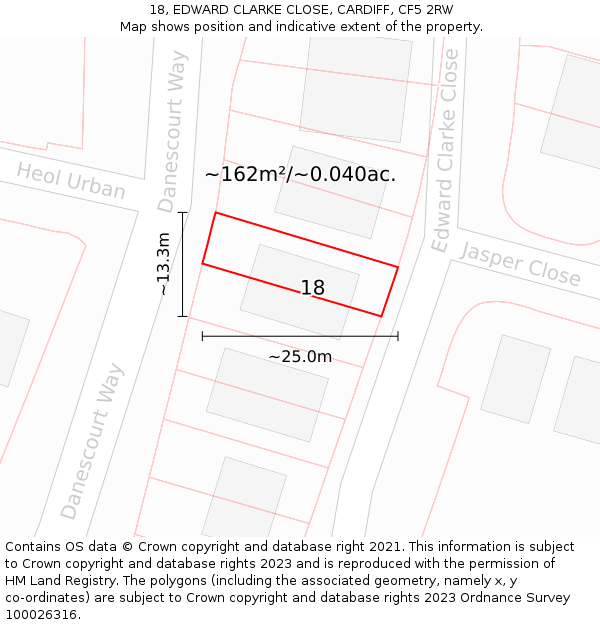 18, EDWARD CLARKE CLOSE, CARDIFF, CF5 2RW: Plot and title map