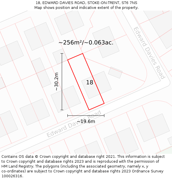 18, EDWARD DAVIES ROAD, STOKE-ON-TRENT, ST6 7NS: Plot and title map