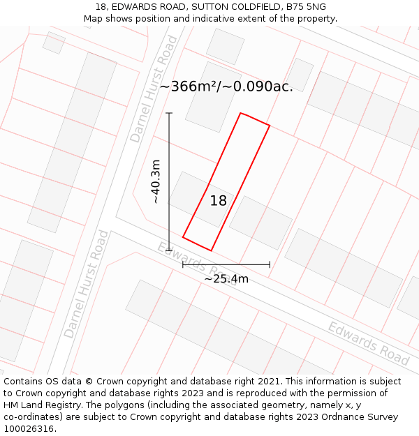18, EDWARDS ROAD, SUTTON COLDFIELD, B75 5NG: Plot and title map