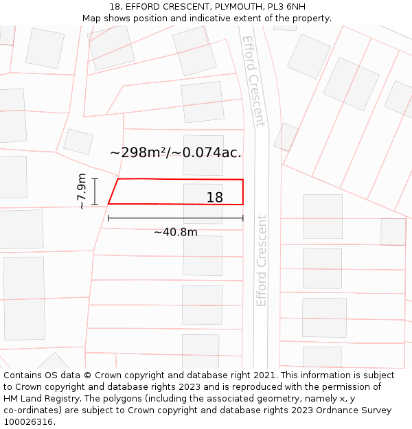 18, EFFORD CRESCENT, PLYMOUTH, PL3 6NH: Plot and title map