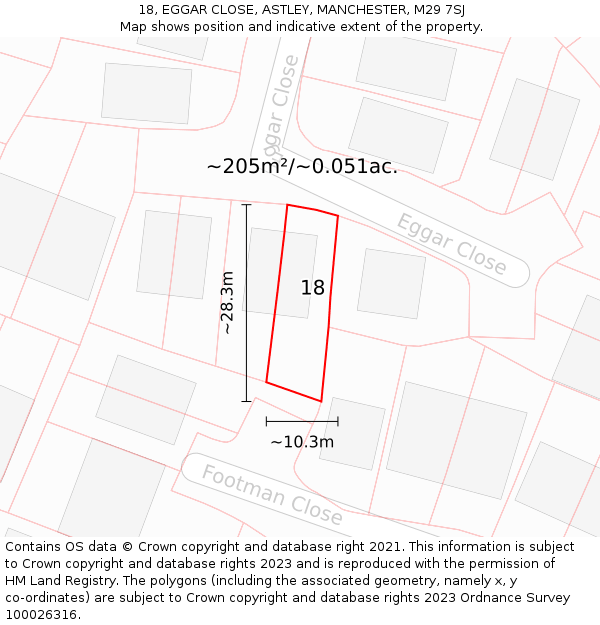 18, EGGAR CLOSE, ASTLEY, MANCHESTER, M29 7SJ: Plot and title map