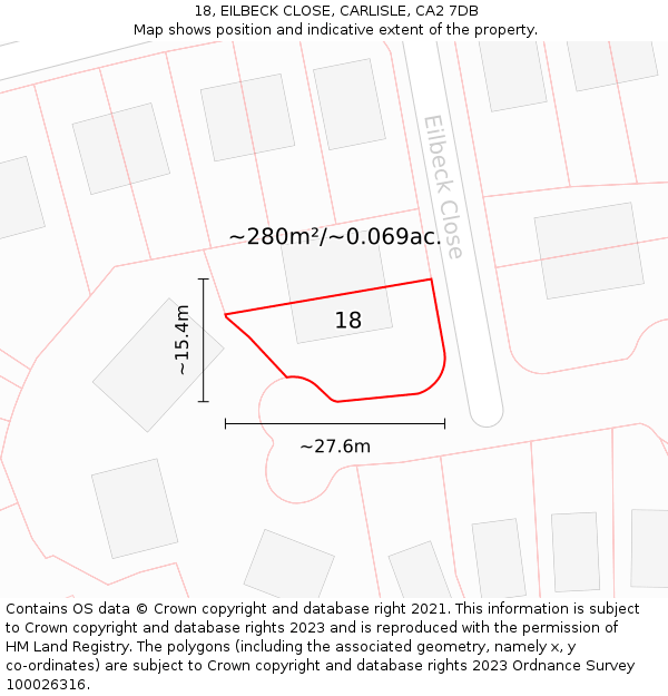 18, EILBECK CLOSE, CARLISLE, CA2 7DB: Plot and title map