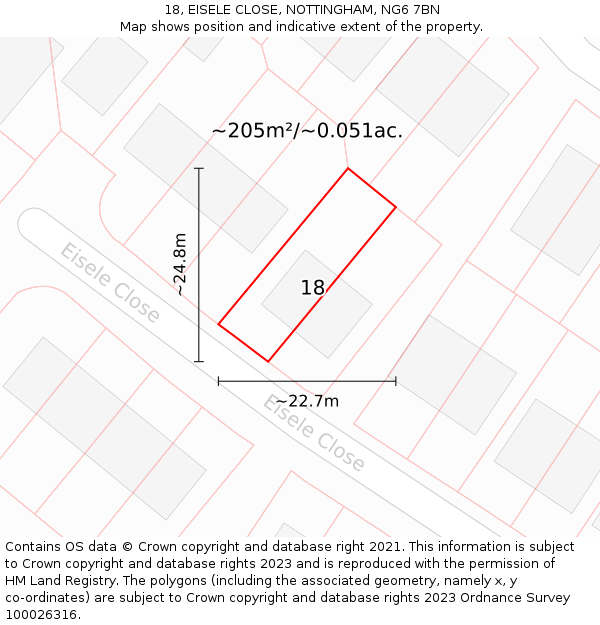 18, EISELE CLOSE, NOTTINGHAM, NG6 7BN: Plot and title map