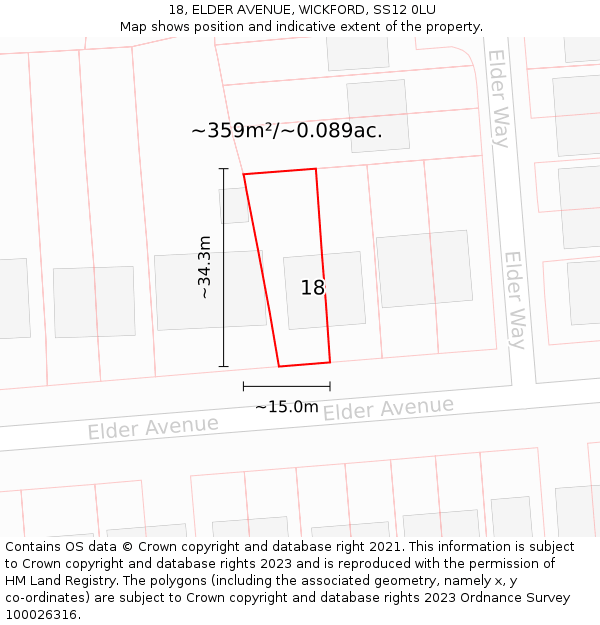 18, ELDER AVENUE, WICKFORD, SS12 0LU: Plot and title map