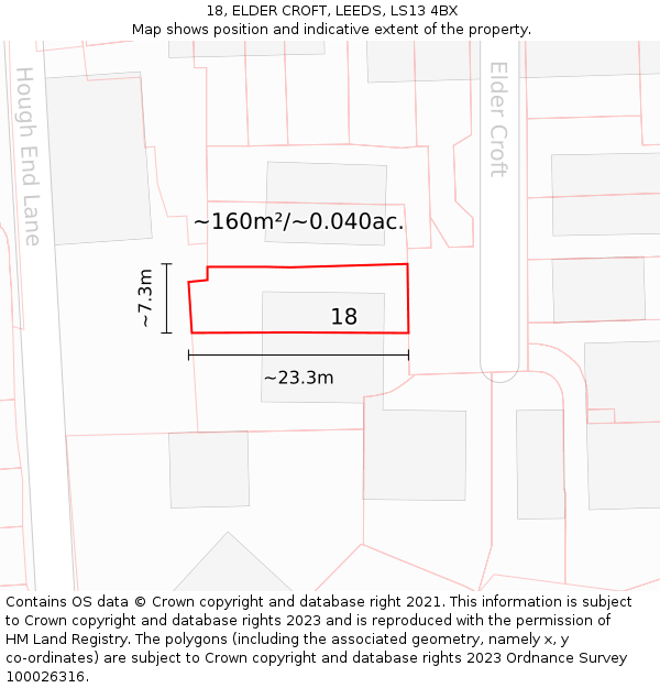 18, ELDER CROFT, LEEDS, LS13 4BX: Plot and title map