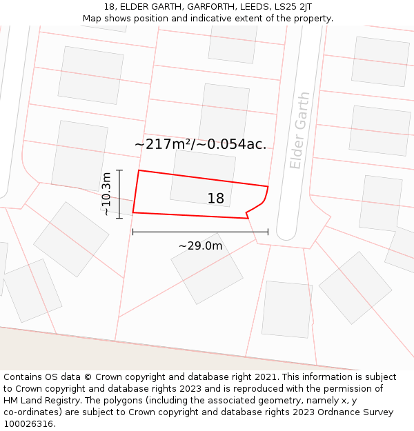 18, ELDER GARTH, GARFORTH, LEEDS, LS25 2JT: Plot and title map