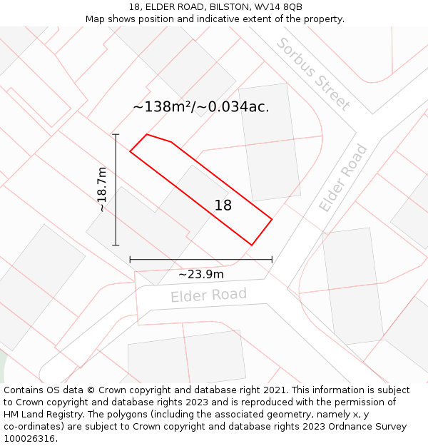 18, ELDER ROAD, BILSTON, WV14 8QB: Plot and title map