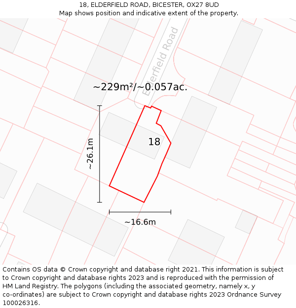 18, ELDERFIELD ROAD, BICESTER, OX27 8UD: Plot and title map