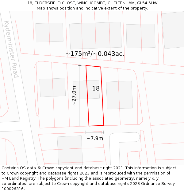 18, ELDERSFIELD CLOSE, WINCHCOMBE, CHELTENHAM, GL54 5HW: Plot and title map