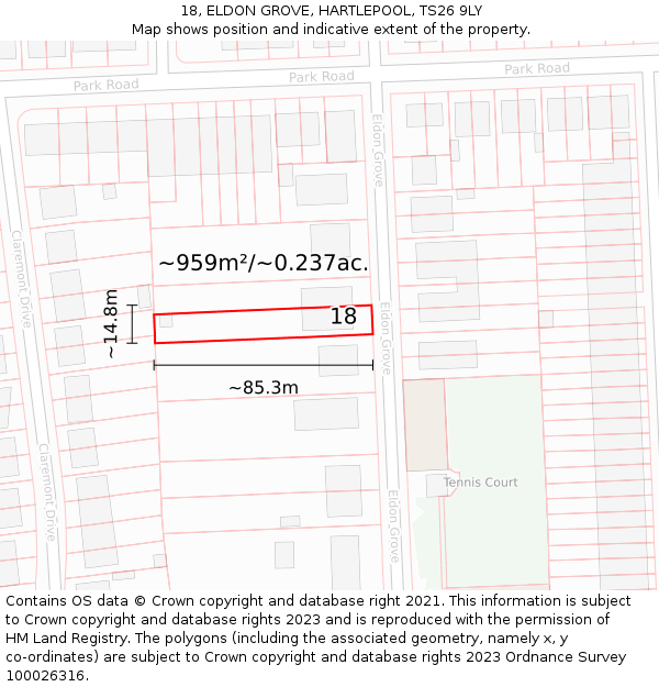 18, ELDON GROVE, HARTLEPOOL, TS26 9LY: Plot and title map