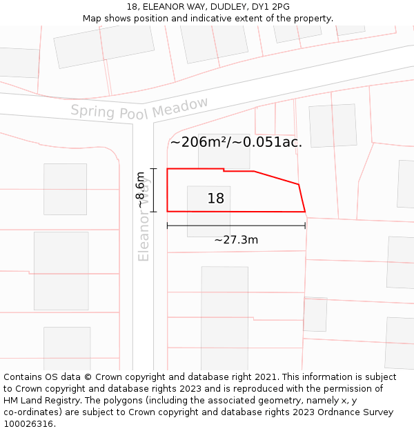 18, ELEANOR WAY, DUDLEY, DY1 2PG: Plot and title map