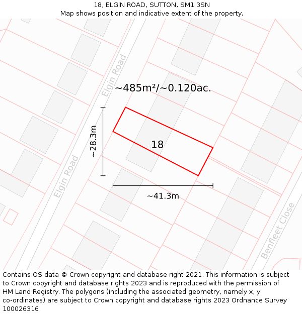 18, ELGIN ROAD, SUTTON, SM1 3SN: Plot and title map