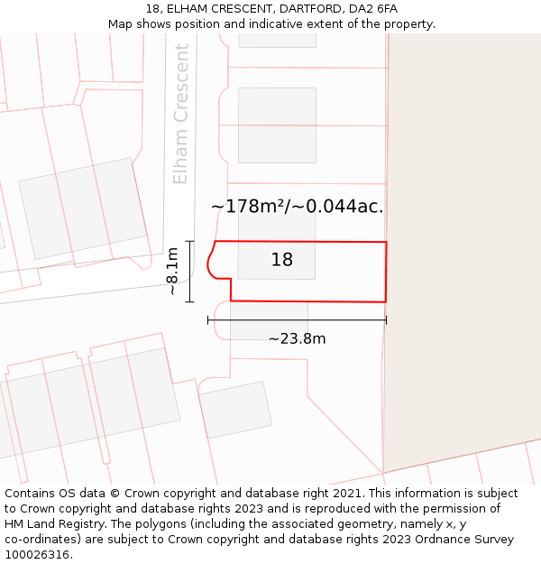 18, ELHAM CRESCENT, DARTFORD, DA2 6FA: Plot and title map