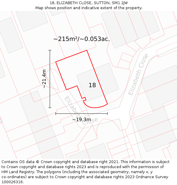 18, ELIZABETH CLOSE, SUTTON, SM1 2JW: Plot and title map