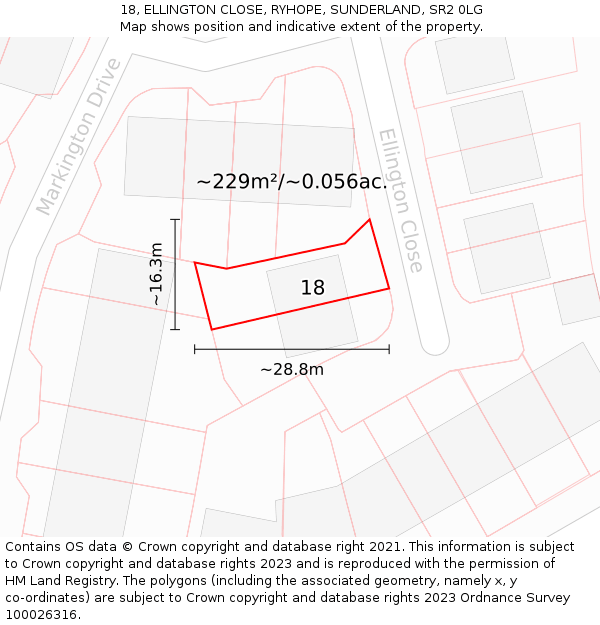18, ELLINGTON CLOSE, RYHOPE, SUNDERLAND, SR2 0LG: Plot and title map