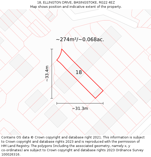 18, ELLINGTON DRIVE, BASINGSTOKE, RG22 4EZ: Plot and title map