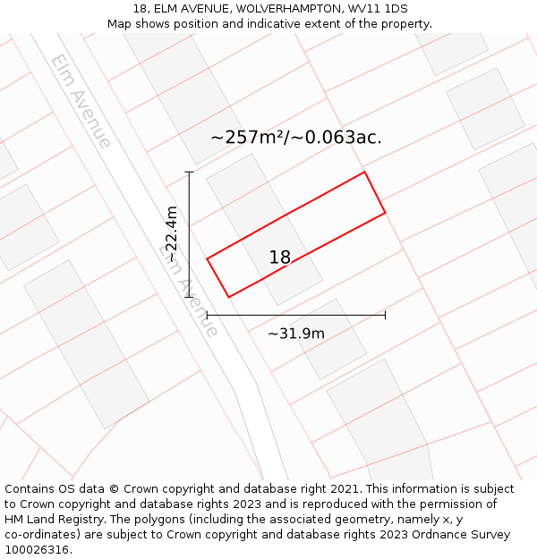 18, ELM AVENUE, WOLVERHAMPTON, WV11 1DS: Plot and title map
