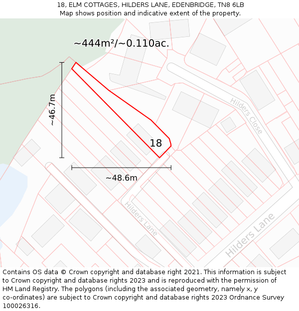 18, ELM COTTAGES, HILDERS LANE, EDENBRIDGE, TN8 6LB: Plot and title map
