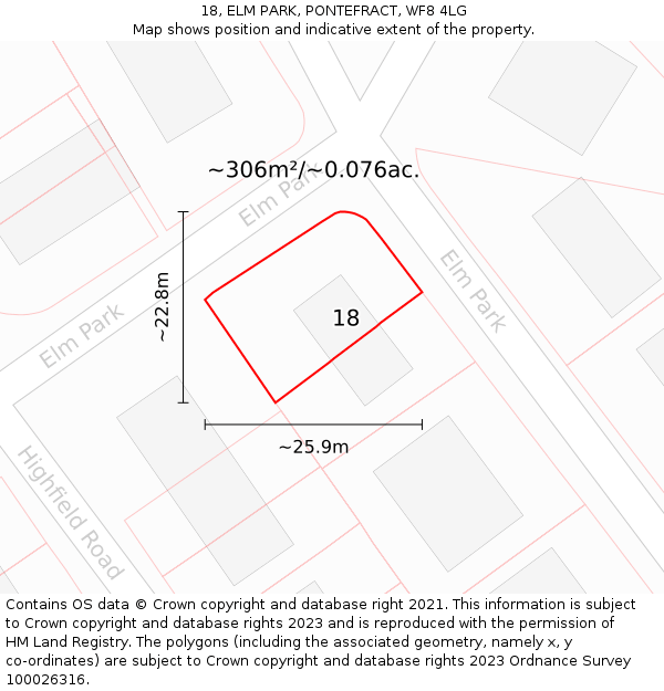 18, ELM PARK, PONTEFRACT, WF8 4LG: Plot and title map