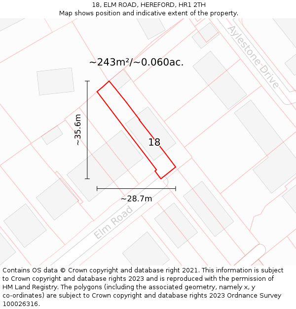 18, ELM ROAD, HEREFORD, HR1 2TH: Plot and title map