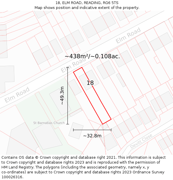 18, ELM ROAD, READING, RG6 5TS: Plot and title map