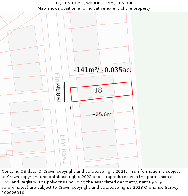 18, ELM ROAD, WARLINGHAM, CR6 9NB: Plot and title map