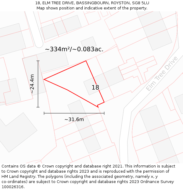 18, ELM TREE DRIVE, BASSINGBOURN, ROYSTON, SG8 5LU: Plot and title map