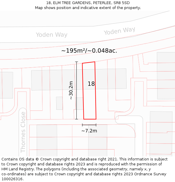 18, ELM TREE GARDENS, PETERLEE, SR8 5SD: Plot and title map
