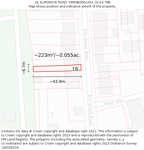 18, ELMGROVE ROAD, FARNBOROUGH, GU14 7RB: Plot and title map
